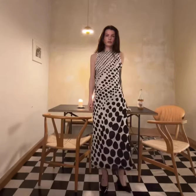 Damen Maxikleid mit asymmetrischem Schnitt und Punktmuster Drune