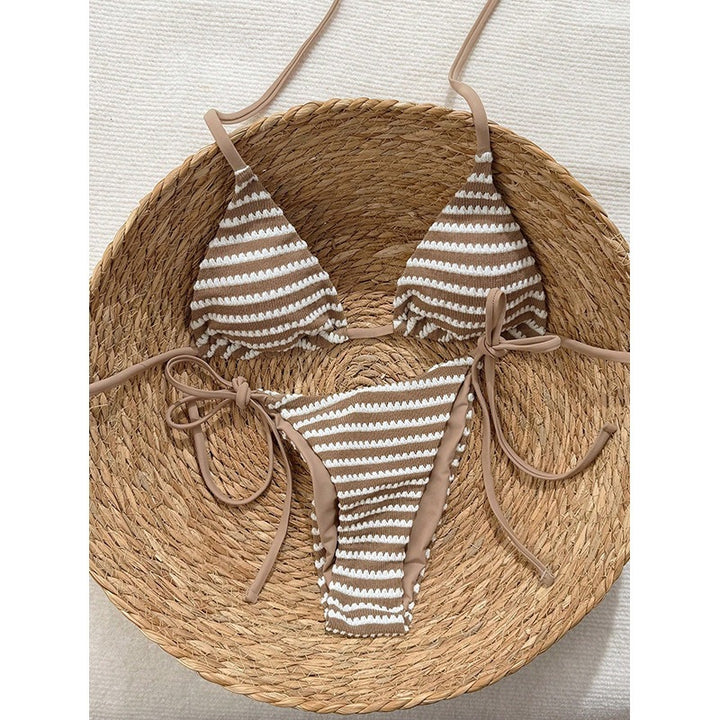 Damen Triangel-Bikini mit modischem Streifenmuster und verstellbaren Bindebändern Drune