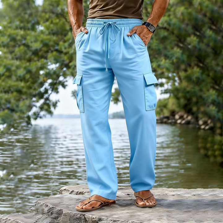 Herren leichte Cargo-Freizeithose mit elastischem Tunnelzugbund und geradem Bein Drune