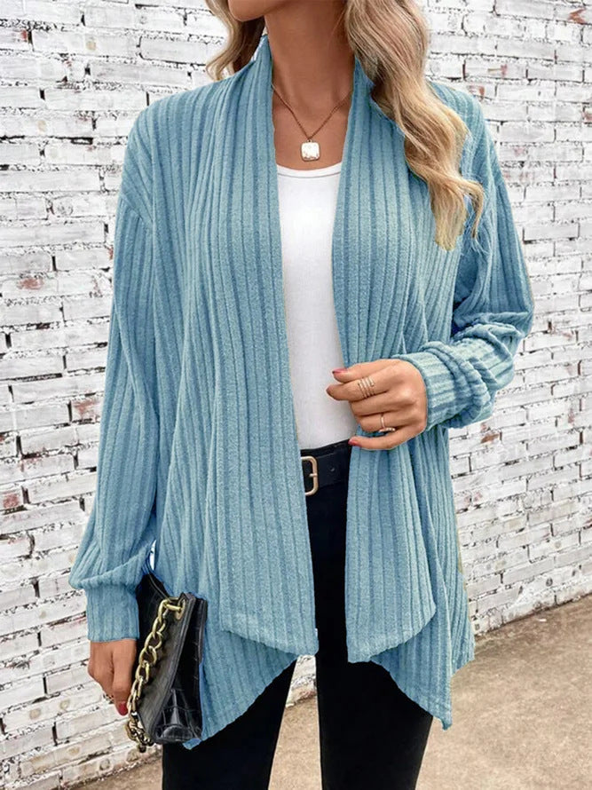 Damen lässiger Strickcardigan mit markantem Rippdesign Drune
