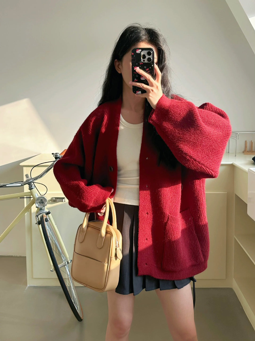 Damen Kuschelige Strickjacke mit großen Taschen und Knopfdetails Drune
