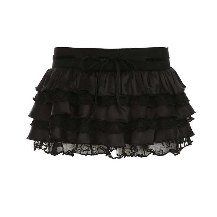 Damen Rüschenrock mit elegantem Satin-Finish und Spitzenbesatz Drune
