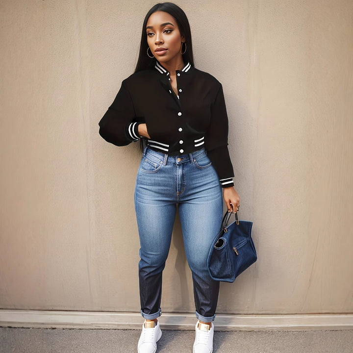Damen cropped Bomberjacke mit sportiven Akzenten und lässigem Schnitt Drune