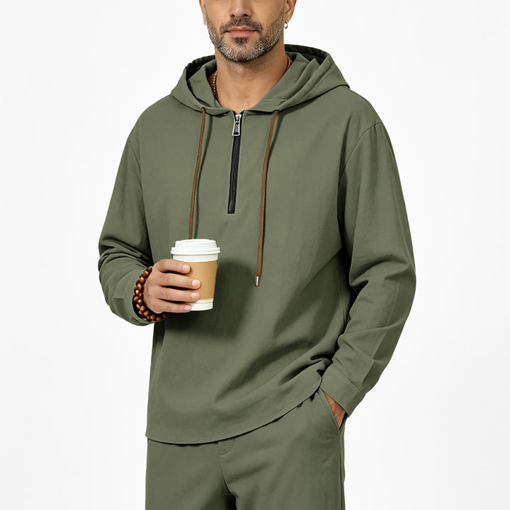 Herren Kapuzenpullover mit Halbzip, Tunnelzug und gerundetem Saum Drune