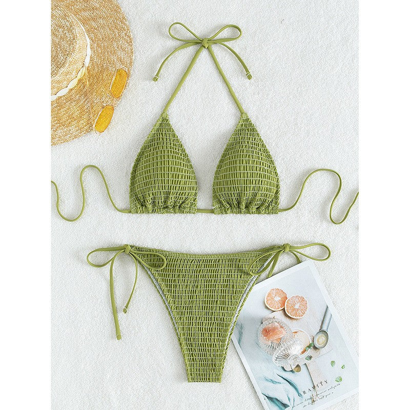 Damen Triangel-Bikini-Set mit feinen Rüschendetails und verstellbaren Bindebändern Drune