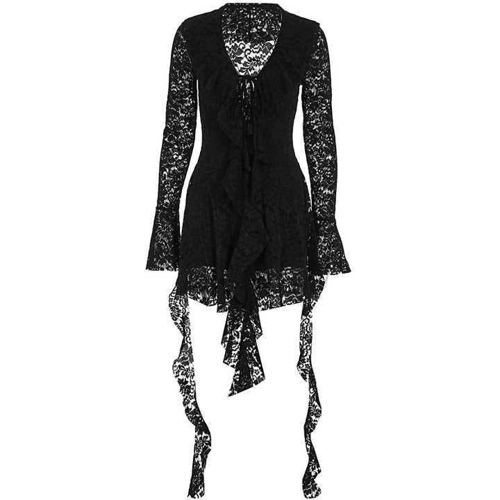 Damen Spitzenkleid mit voluminösen Rüschen Drune
