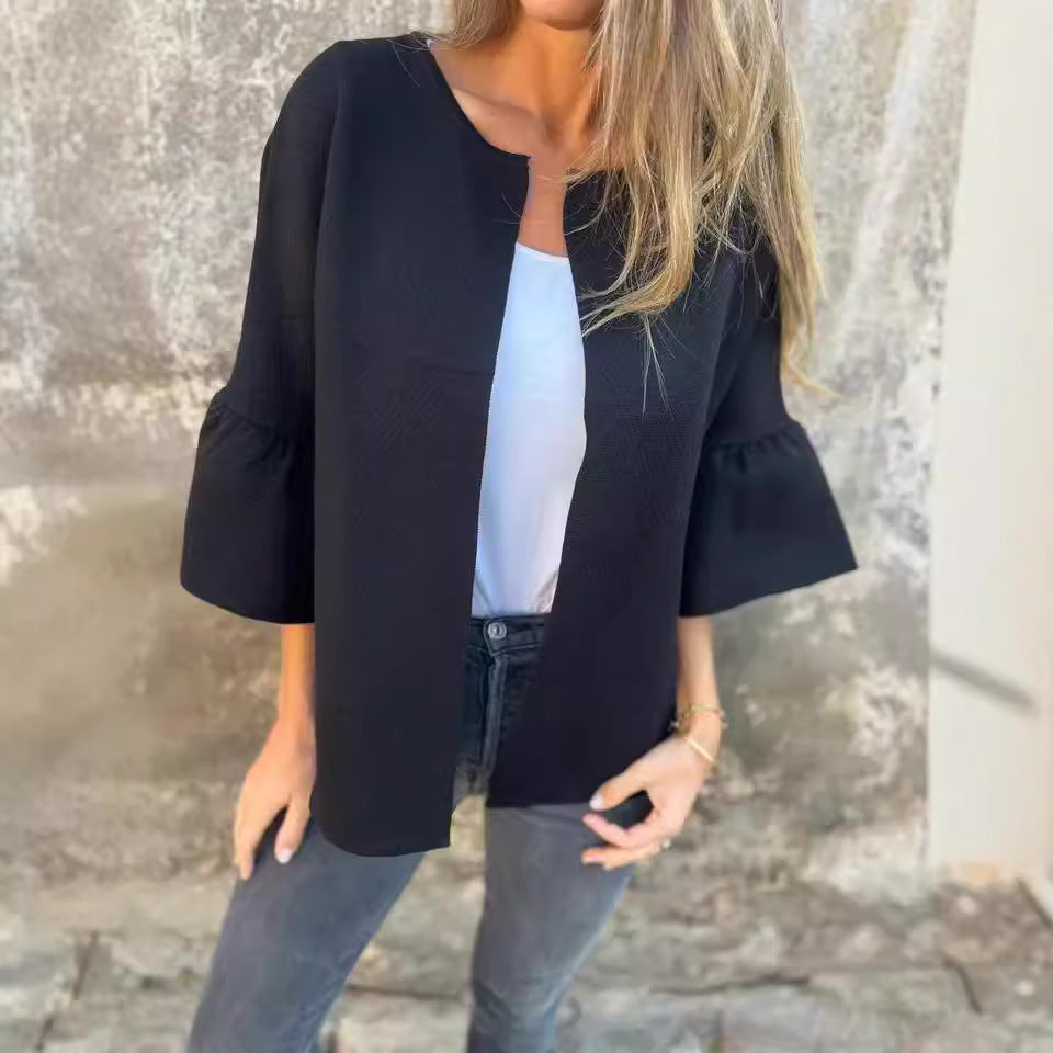 Damen Kurzjacke aus Strukturstrick mit 3/4 Ballonärmeln Drune