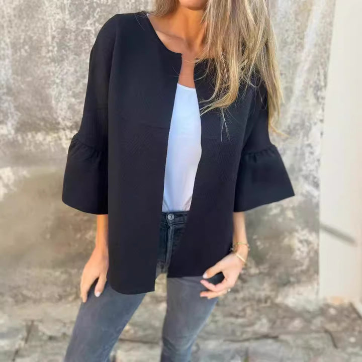 Damen Kurzjacke aus Strukturstrick mit 3/4 Ballonärmeln Drune