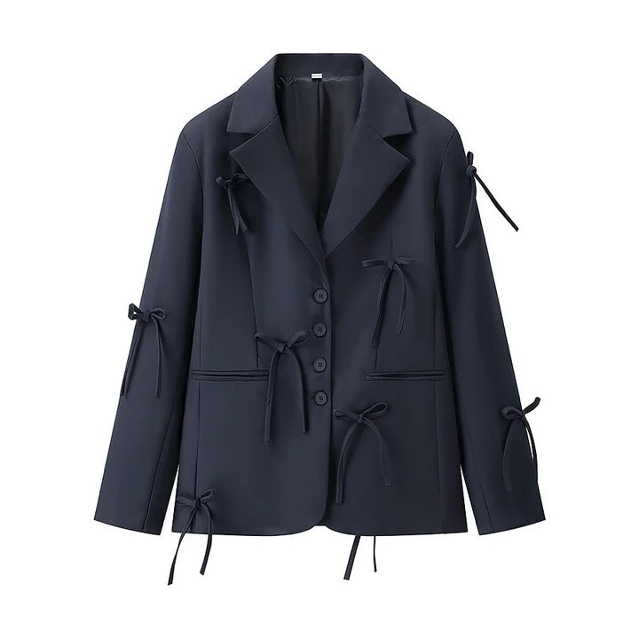 Damen nan taillierter Blazer mit dekorativen Schleifenapplikationen und klassischer Knopfleiste Drune