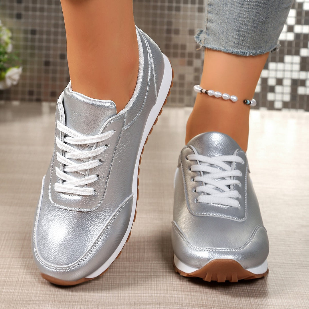 Damen  leichte Schnür-Sneaker aus Kunstleder mit gepolstertem Komfortfußbett und profilierter Gummisohle Drune