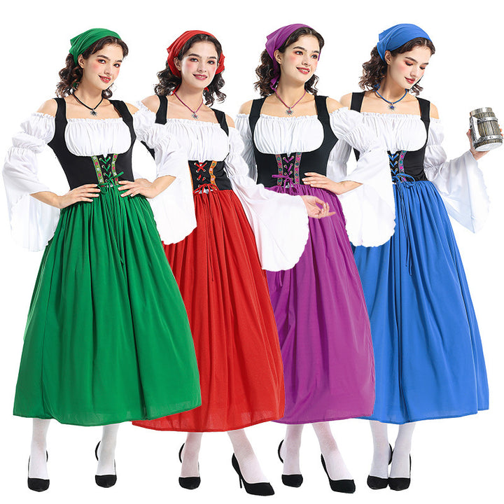 Damen nan Renaissance-Bauernkleid mit geschnürtem Mieder, schulterfreiem Carmen-Oberteil und weitem Rock Drune