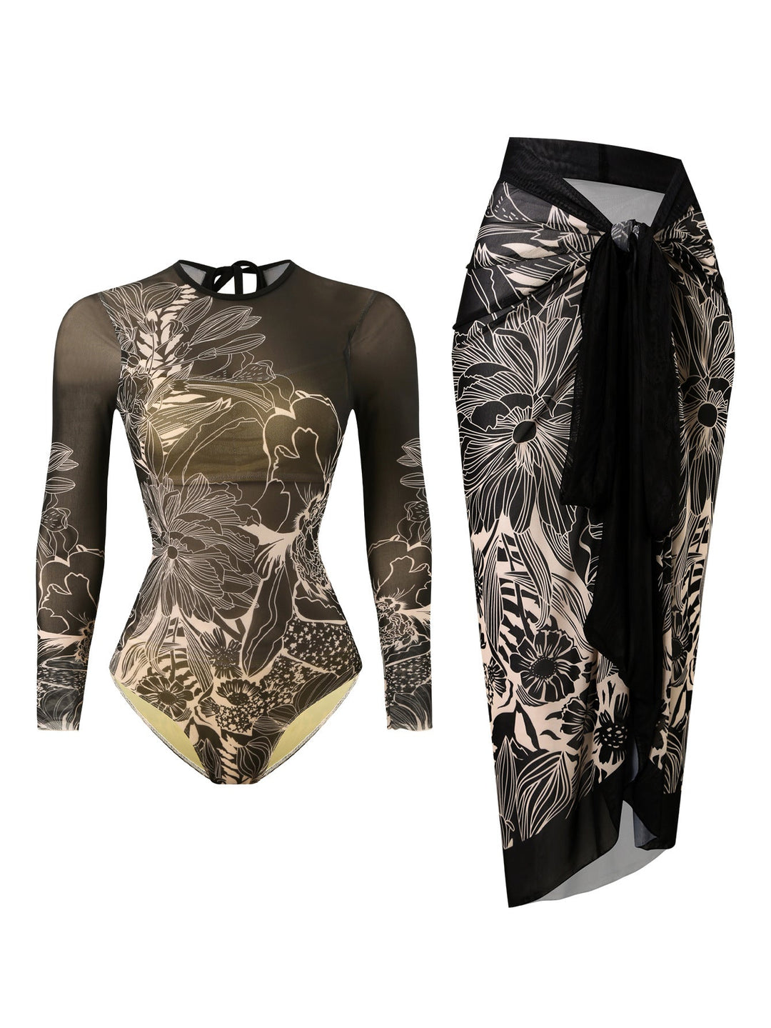Damen Badeanzug mit elegantem transparentem Wickelrock Drune