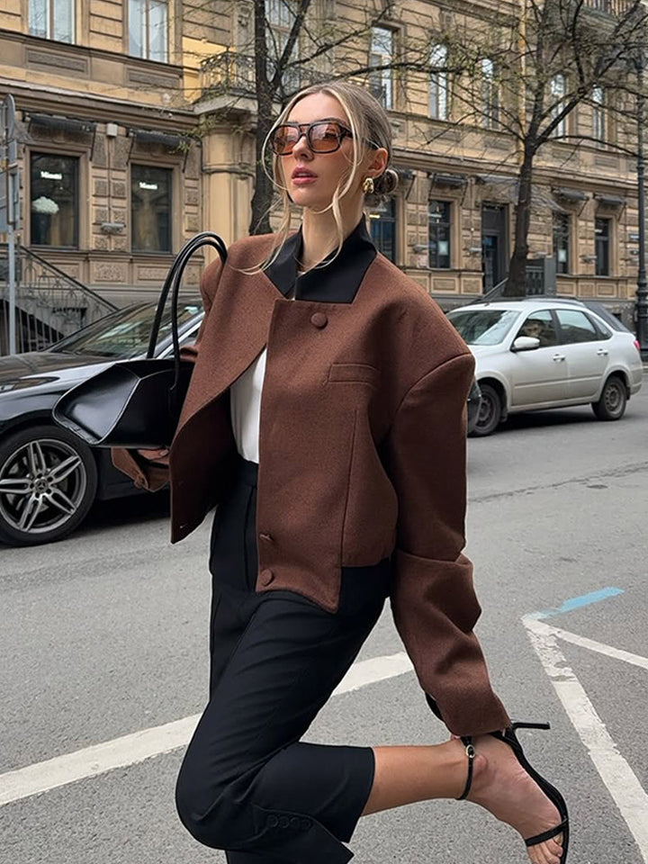 Damen Wolle Crop-Jacke mit modernem Schnitt Drune