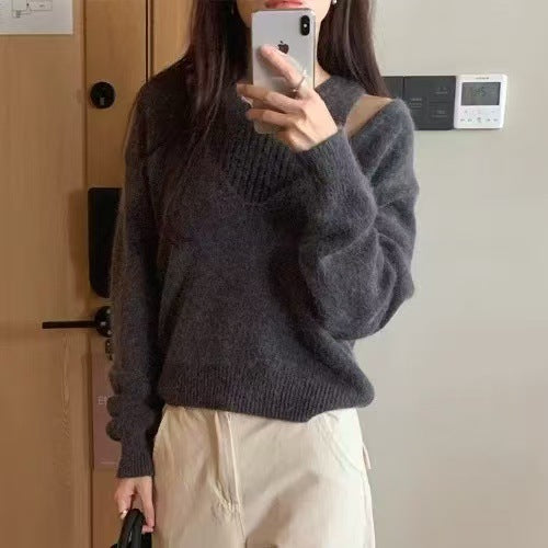 Damen lässiger V-Ausschnitt Pullover mit strukturiertem Design Drune
