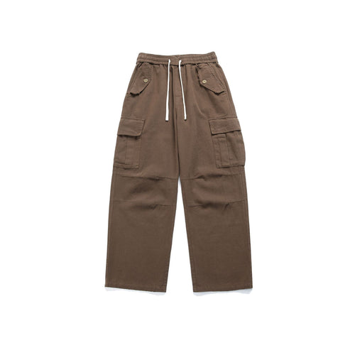 Damen High‑Waist Cargo‑Hose mit weitem Bein, elastischem Bund und Pattentaschen Drune