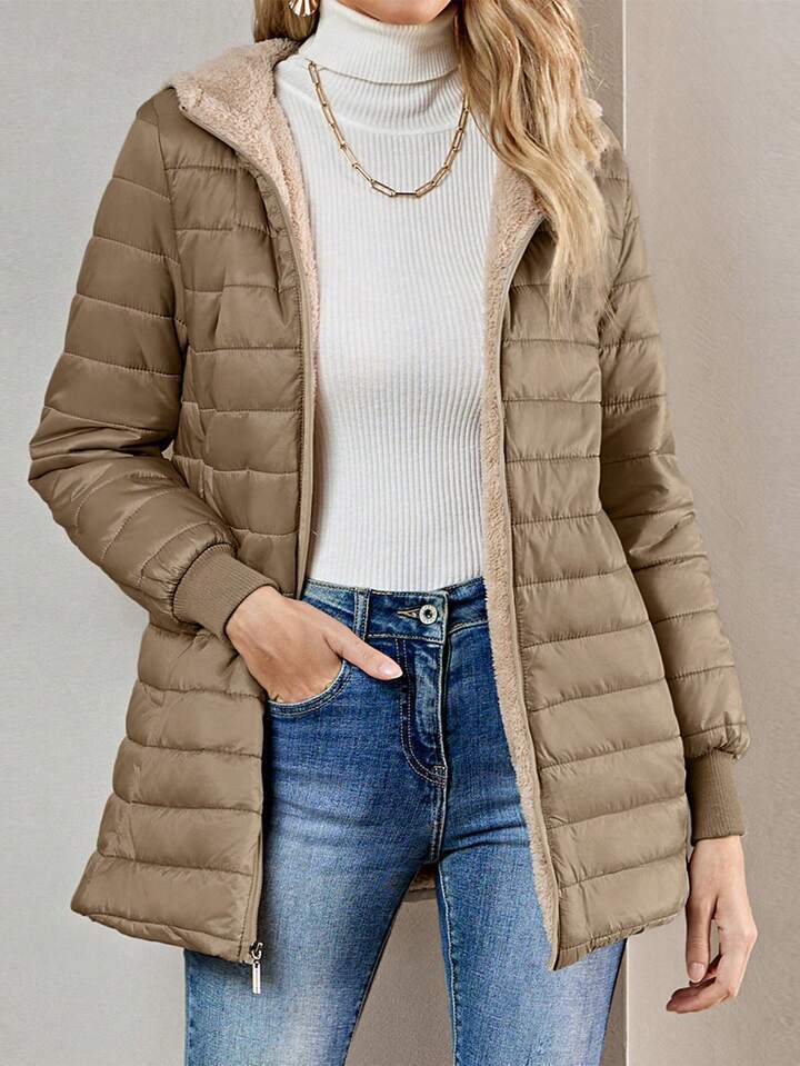 Damen Gefütterte Steppjacke mit Kapuze und Teddyfutter Drune
