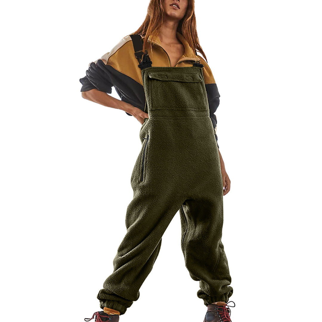 Damen Lässige Fleece-Latzhose mit seitlichen Taschen Drune