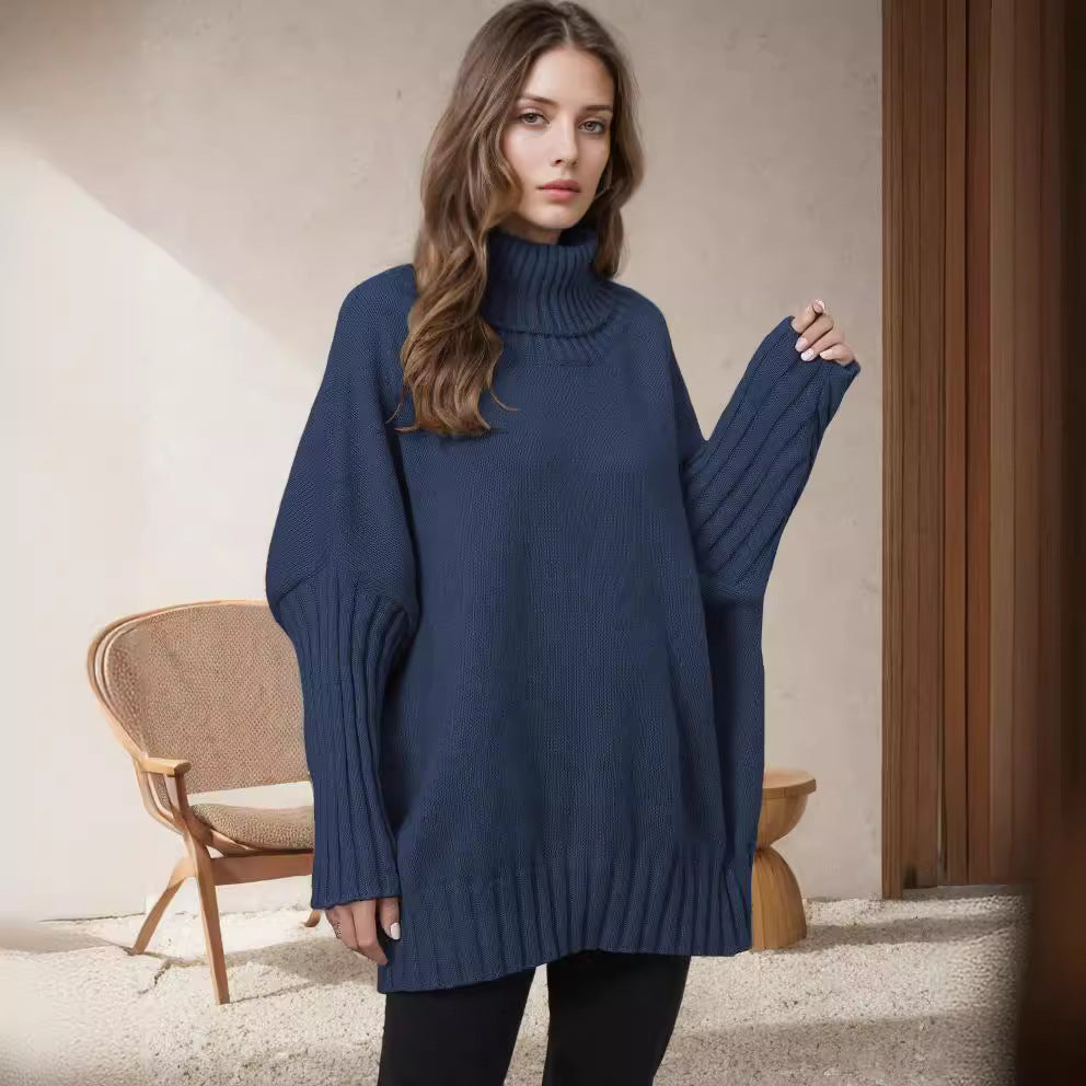 Damen Oversized Strickpullover mit hohem Kragen und voluminösen Ärmeln Drune