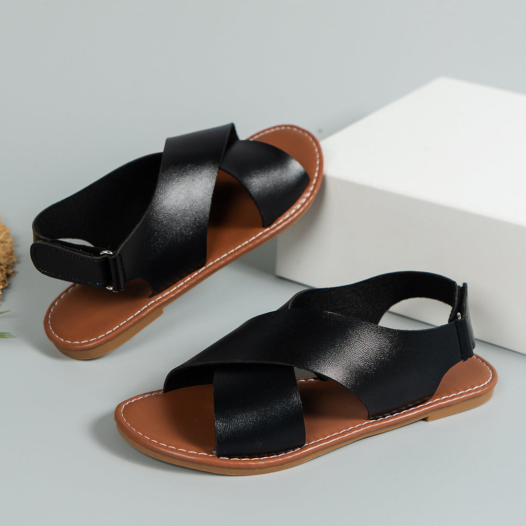 Damen  leichte Leder Sandalen mit gekreuzten Riemen und gepolsterter Laufsohle Drune