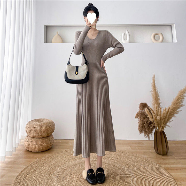 Damen Maxikleid mit Rippstruktur und elegantem V-Ausschnitt Drune