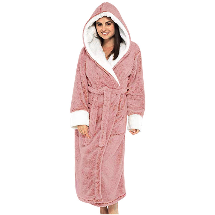 Damen Kuscheliger Fleece-Morgenmantel mit Kapuze und Gürtel Drune
