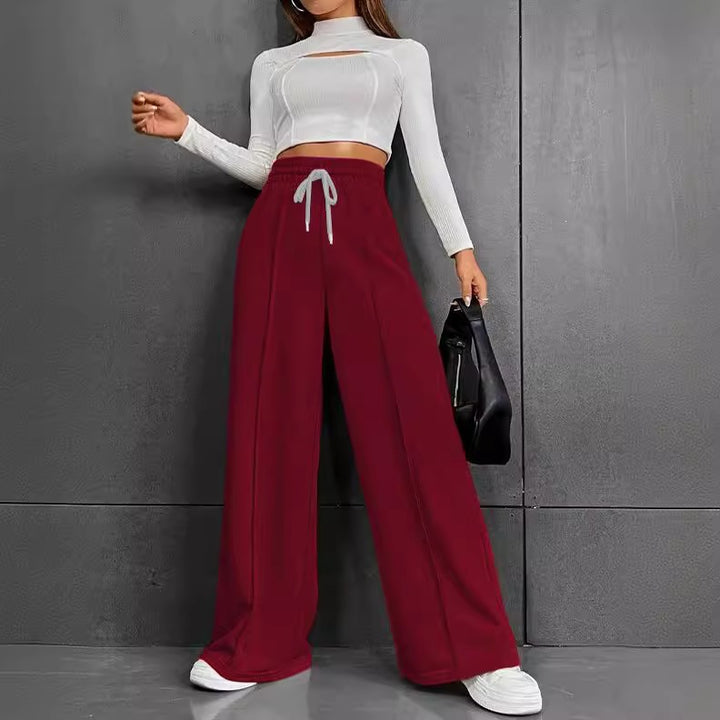 Damen nan weite High-Waist Palazzo-Jogginghose mit Kordelzug und Bügelfalte Drune