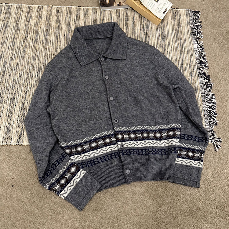 Herren Modische Strickjacke mit grafischem Musterdruck Drune