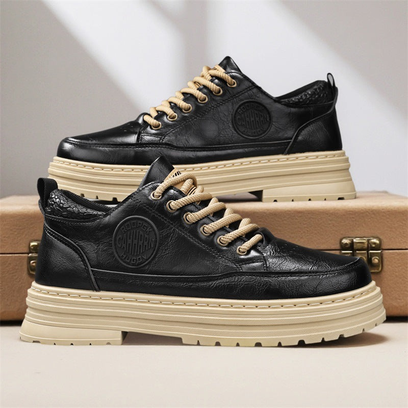 Herren robuste Plateau-Leder-Sneaker mit gepolstertem Fersenkragen, Zuglasche und griffiger Profilsohle Drune