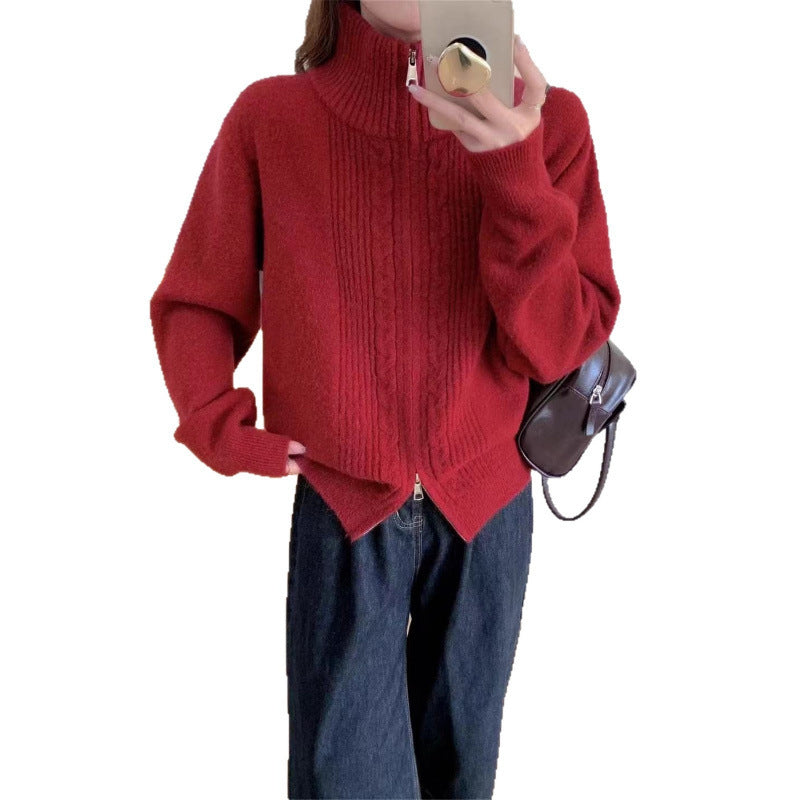 Damen Strickjacke mit zippbarem Kragen und hochwertigem Material Drune