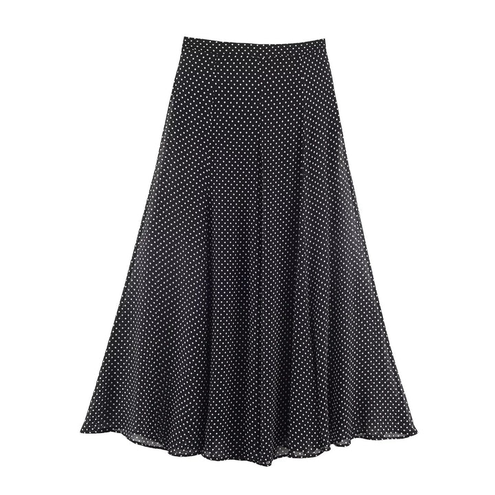 Damen nan ausgestellter Midirock mit hoher Taille, Volant-Fall und feinem Punkte-Muster aus Chiffon Drune