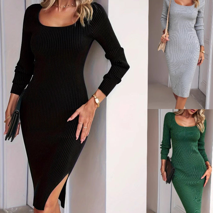 Damen geschnittenes, geripptes Midi-Kleid Drune