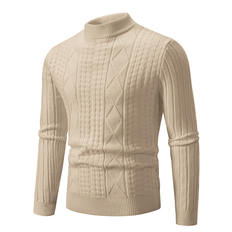 Herren Feiner Mockneck-Pullover mit Zopf- und Waffelstruktur körpernaher Passform Drune