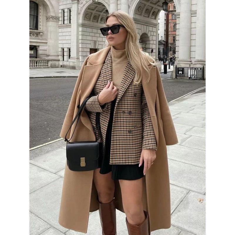 Damen kariertes Blazerjacke mit doppelter Knopfreihe und idealem Schnitt Drune