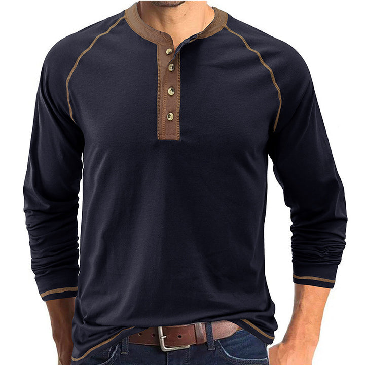 Herren Langarmshirt mit Knopfleiste und Kontrast-Details Drune