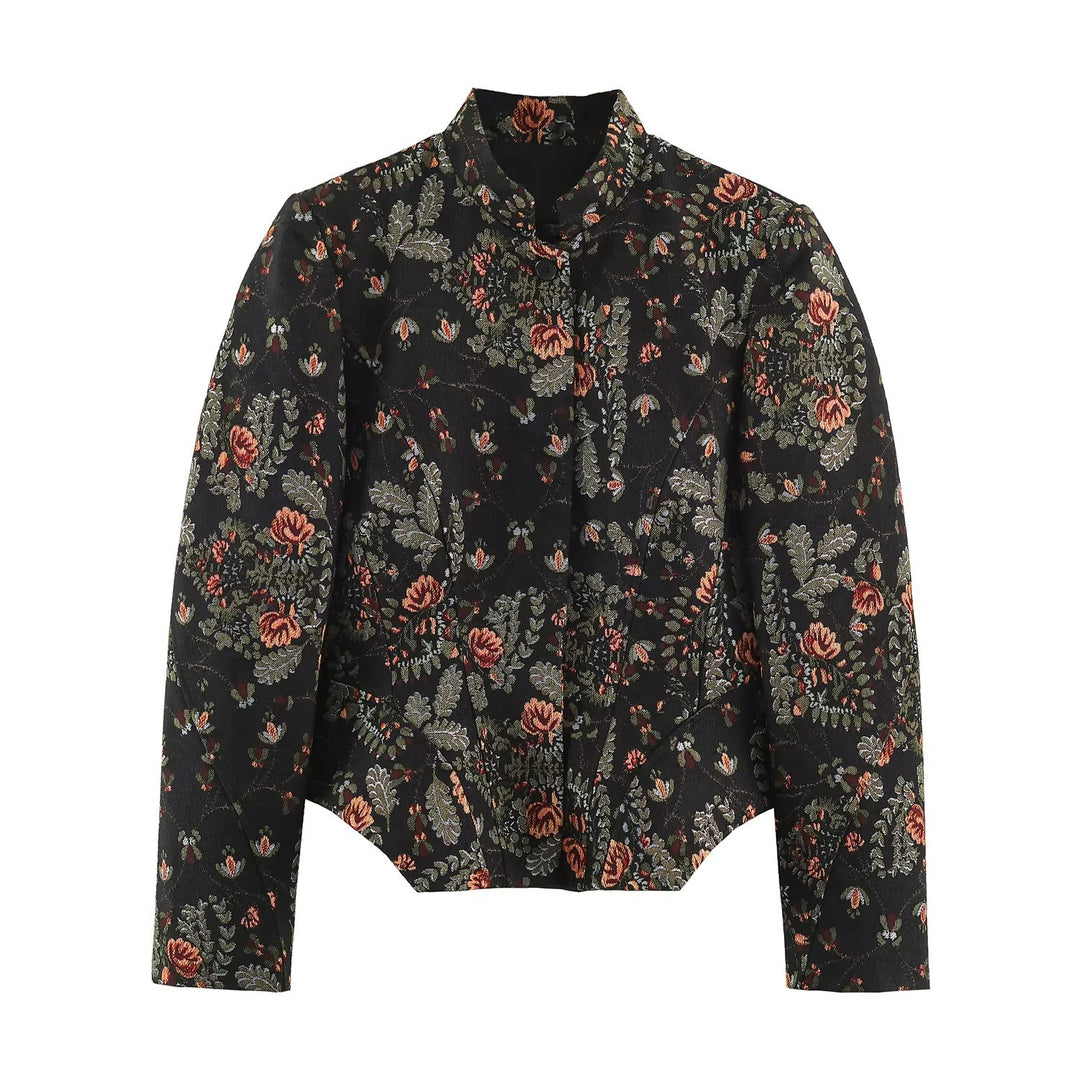 Damen Kurzblazer aus Jacquard mit Stehkragen und taillierter Cropped‑Silhouette Drune