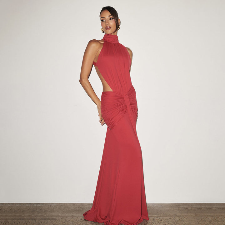 Damen Figurumspielendes Abendkleid mit hochgeschlossenem Design und raffinierten Drapierungen Drune