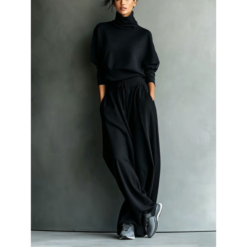 Damen Rollkragen-Loungewear-Set mit Oversize-Oberteil und weitem Gummibund-Hose Drune