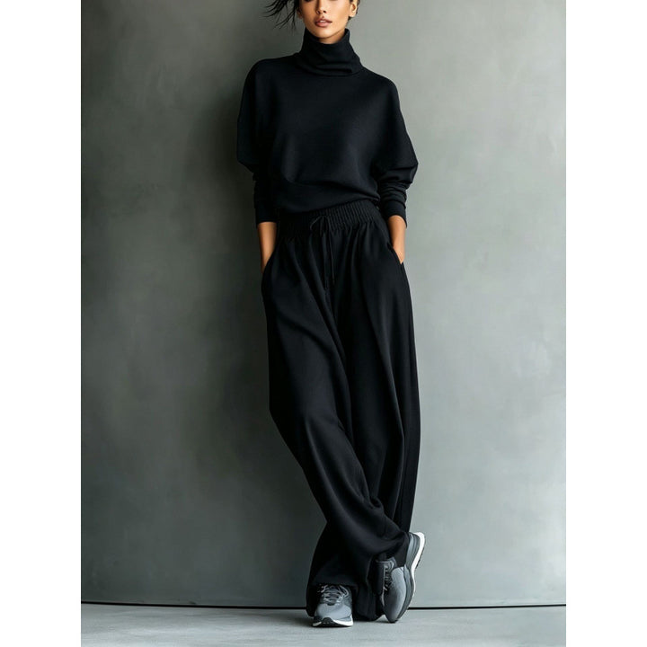 Damen Rollkragen-Loungewear-Set mit Oversize-Oberteil und weitem Gummibund-Hose Drune