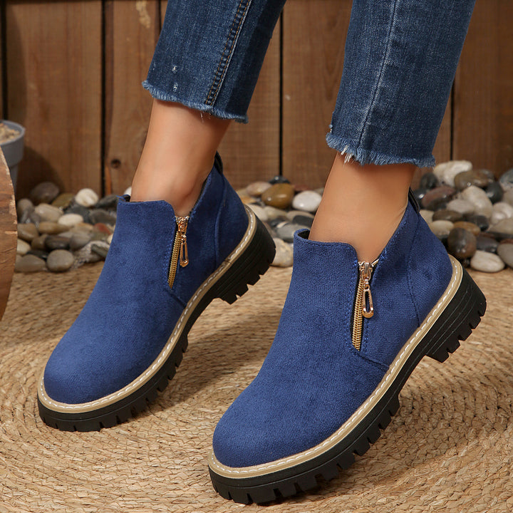 Damen Kurzschaft-Stiefelette aus Veloursoptik mit robust profilierter Sohle und seitlichem Reißverschluss Drune