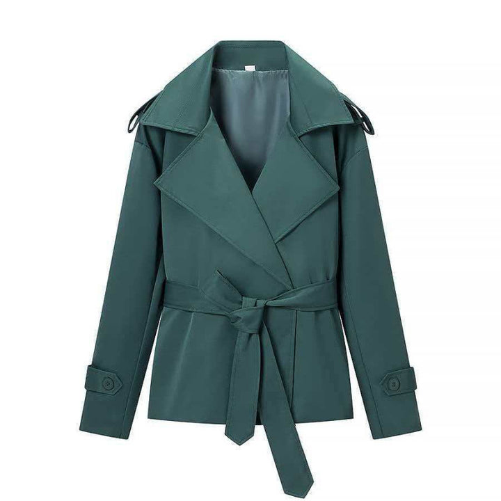 Damen 50+ kurzer Taillen-Trenchblazer mit Bindegürtel und weitem Revers Drune