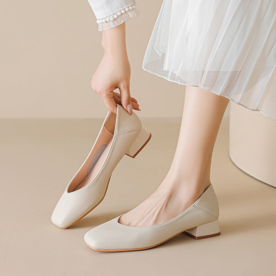 Damen elegante Ballerinas mit quadratischer Kappe und komfortablem Blockabsatz Drune