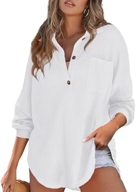 Damen nan oversized Waffelpiqué Hemdbluse mit Brusttasche, Knopfleiste und abgerundetem Saum Drune