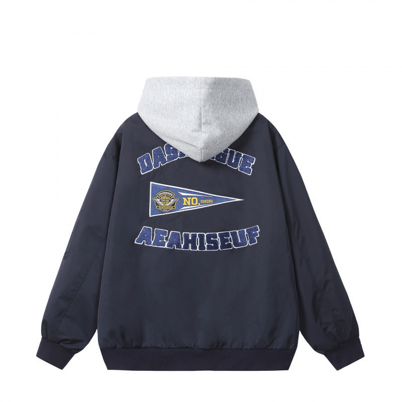 Herren College-Bomberjacke im Oversize-Stil mit Kapuzen-Einsatz und Logo-Patch Drune