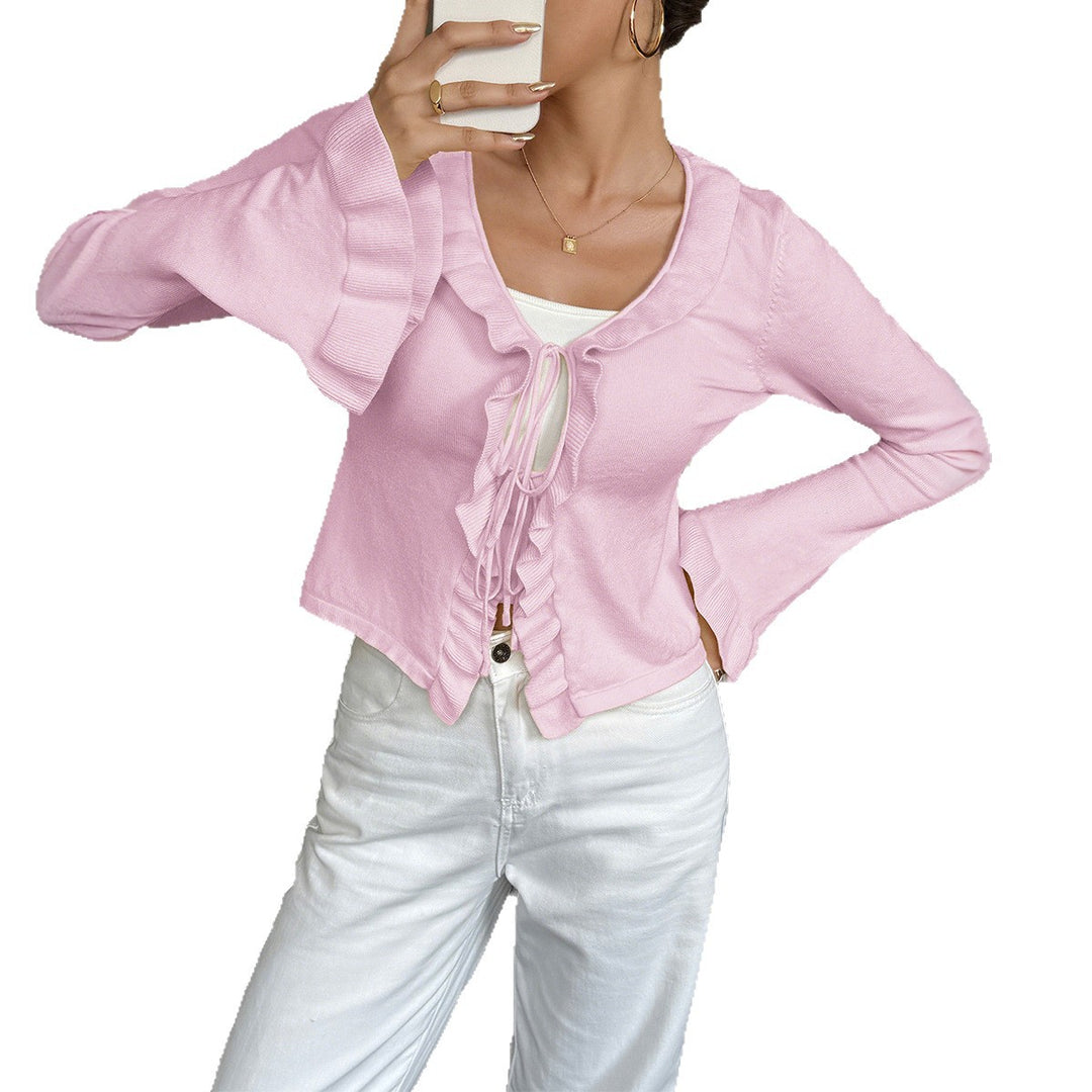 Damen verspielte Strickjacke mit Volants Drune