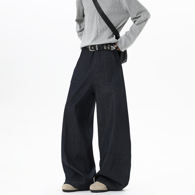 Damen Weite High Waist Denimhose mit extra weitem Bein und aufgesetzten Vordertaschen Drune