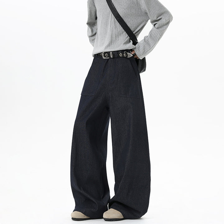 Damen Weite High Waist Denimhose mit extra weitem Bein und aufgesetzten Vordertaschen Drune