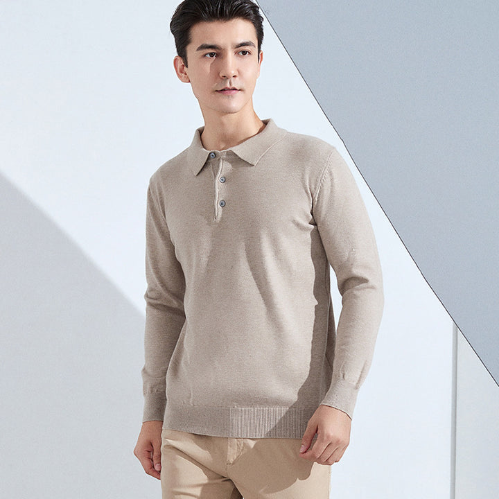 Herren Feiner Langarm-Poloshirt aus Feinstrick mit 3‑Knopf‑Leiste und schmaler Passform Drune