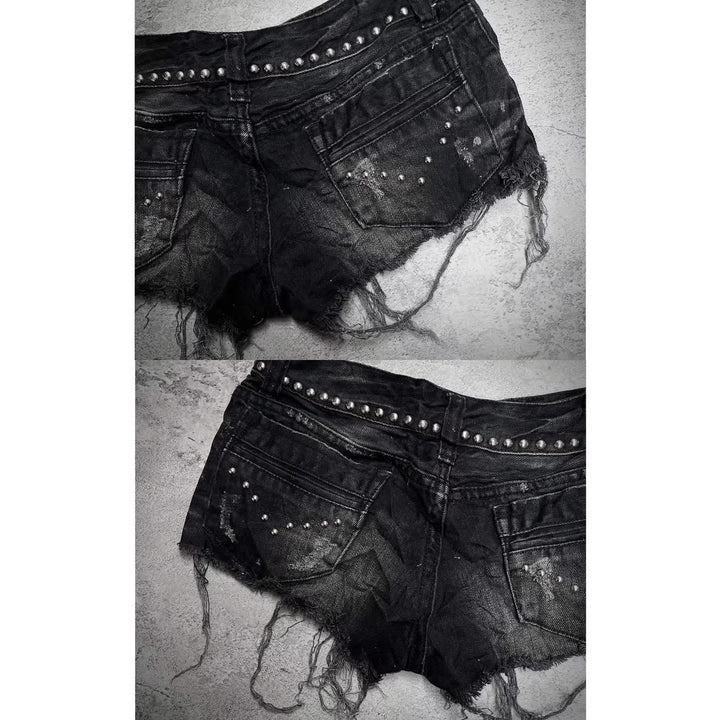 Damen Modische Destroyed Denim-Shorts mit Nieten Drune