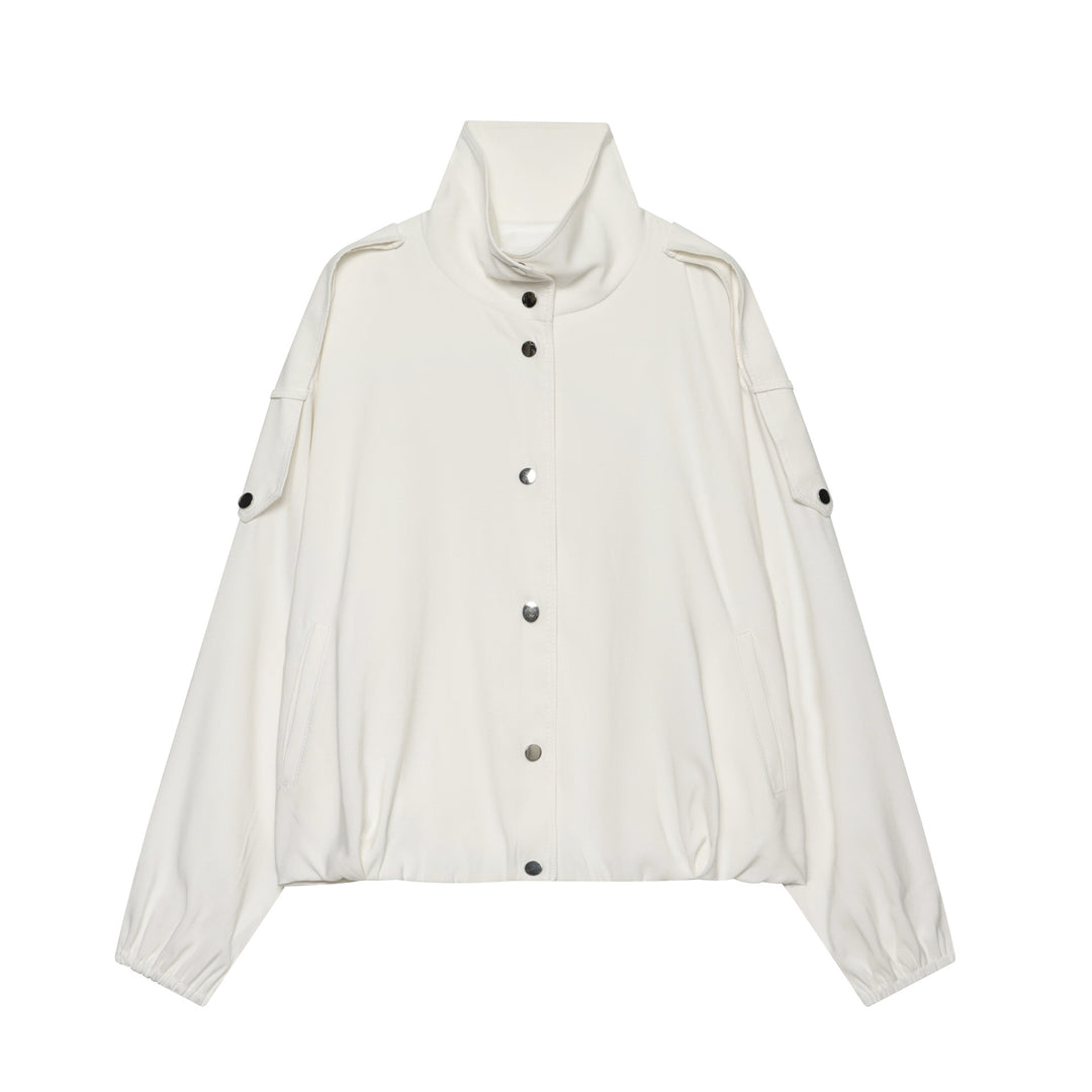 Damen nan oversized Kurzjacke mit hohem Stehkragen Druckknopffront und aufgesetzter Ärmeltasche Drune