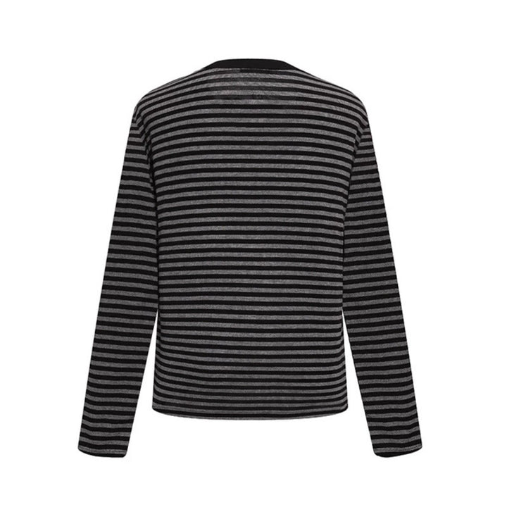 Damen Gestreiftes Langarm-Henleyshirt mit Knopfleiste und Grafikpatches Drune